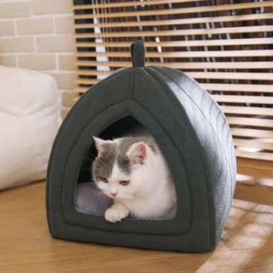 Amazon Basics Cat Cave Bed, 2-in-1 Foldable House for Indoor Cats, with Washable Cushion and Non-Slip Base, 17.5 x 17.5 Inches, Large - Image 4