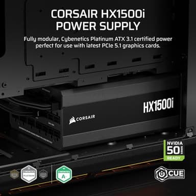 CORSAIR HX1500i (2025) Fully Modular Ultra-Low Noise ATX Power Supply with 12V-2x6 Cable – ATX 3.1 & PCIe 5.1 Compliant, Cybenetics Platinum Efficiency, Fluid Dynamic Bearing Fan – Black - Image 2