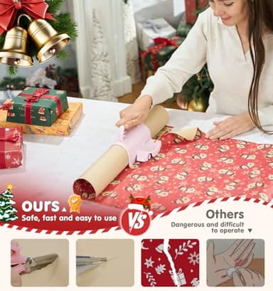 Wrapping Paper Cutter with 3 Replaceable Blades, Gift Wrap Cutter Tool for Gift Wrapping, Paper Roll Cutter for Christmas Holiday Birthday - Image 4