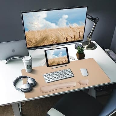 Bloss Leather Desk Pad and Keyboard Wrist Rest, Large Mouse Pad + Keyboard Pad+Mouse Wrist Support, Non-Slip Desk Mat Protector for Office, Home(31.5×15.7 Inches,Beige) - Image 7