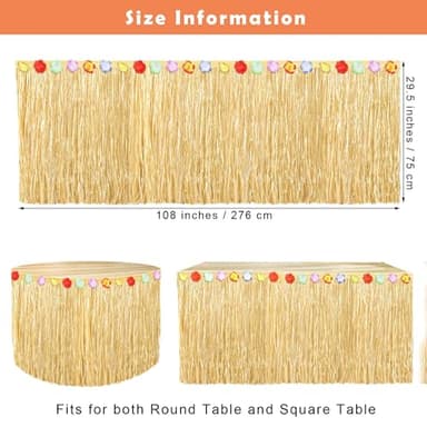 Fovths Luau Grass Table Skirt Natural 9 Feet x 29.5 Inch Hawaiian Table Skirt for Tropical Hawaiian Party Decorations Luau Costume Party, Straw Yellow - Image 2