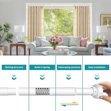 YNL Tension Shower Curtain Rod 34-66 Inch, Adjustable Spring Tension Curtain Rod No Drilling, Non-Slip, Never Rust, Stainless Steel, for Small Window Laundry Door Entryway,White - Image 6
