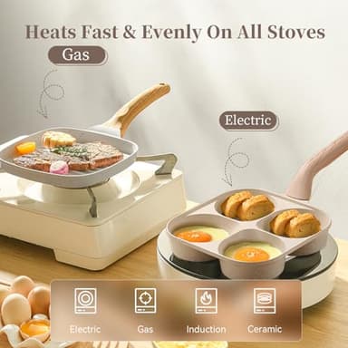 Kundita 7-Piece Granite Cookware Set, Premium Non-Stick Kitchen Collection with 8" Grill Pan, 4-Cup Egg Maker, Crepe Griddle and 4 Cooking Utensils - PFOA-Free for All Stovetops - Image 6