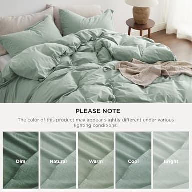 Bedsure 100% Washed Cotton Duvet Cover King Size - Sage Green Minimalist Cotton Duvet Cover Linen Like for All Seasons - GentleSoft™ Plain Simple Bedding (Sage Green, King, 104"x90") - Image 5