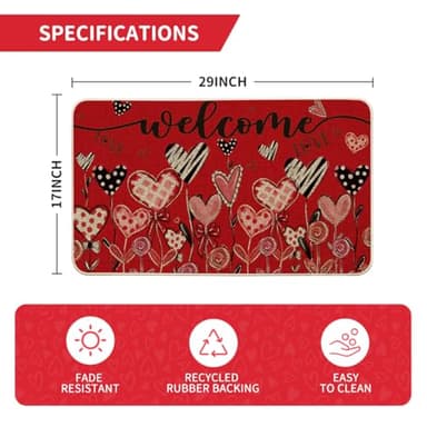 Artoid Mode Welcome Love Bowknot Valentine's Day Doormat, Home Decor Low-Profile Switch Rug Door Mat for Indoor Outdoor 17x29 Inch - Image 3