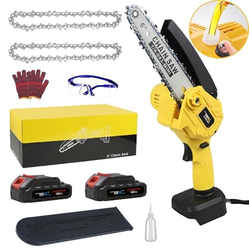 Mini Chainsaw Cordless,6-Inch Battery Portable Handheld Small Electric Chainsaw Oil for Wood Cutting, Courtyard, Garden, Tree Trimming, and Household(2 batterier,2 Chains) - Image 1