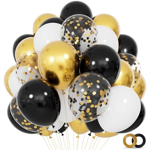 68Pcs Black White Gold Balloons with 12 Inch Black Gold Confetti Balloons for Graduation Birthday Wedding Party Decorations - Image 1