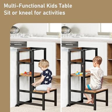 INNOD Kitchen Step Stool for Toddlers, Height Adjustable Toddler Tower with Safety Rail, Steel and Wood Toddler Kitchen Stool Helper Kids, Stool for Kids, Learning Tower, Kids' Desk Brown - Image 7