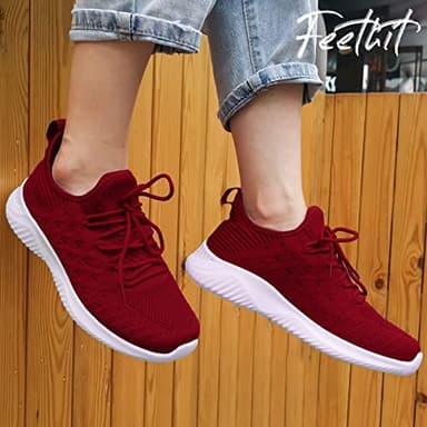 Feethit Womens Slip On Walking Shoes Non Slip Running Shoes Breathable Workout Shoes Lightweight Gym Sneakers Burgundy Size 6 - Image 6