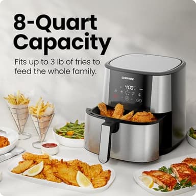Chefman TurboFry® Touch Air Fryer, XL 8-Qt Family Size, One-Touch Digital Control Presets, French Fries, Chicken, Meat, Fish, Nonstick Dishwasher-Safe Parts, Automatic Shutoff, Stainless Steel - Image 4