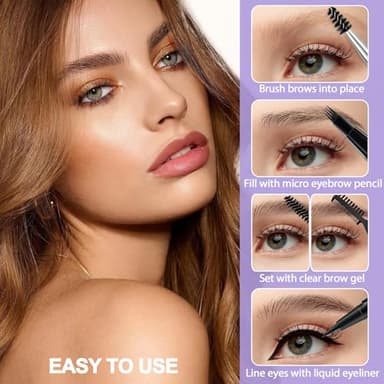 Eyebrow Pen Kit, with Microblading Eyebrow Pen, Eyebrow Gel, Eyeliner, Eyebrow Brush, Eyebrow Pencils for Women, Waterproof, Smudge Proof, Long Lasting Makeup Formula - Dark Brown - Image 8