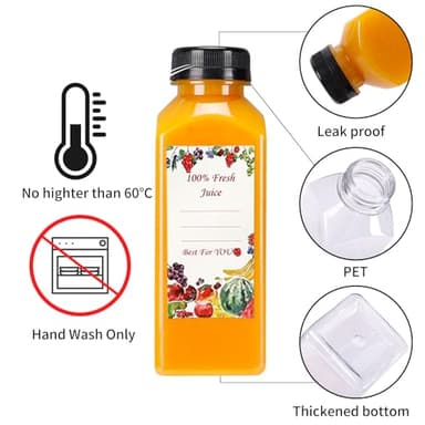 SUPERLELE 20pcs 12oz Plastic Juice Bottles with Caps, Reusable Juicing Bottles, Clear Drink Containers with Lids for Juicing, Smoothie and Other Beverages - Image 4
