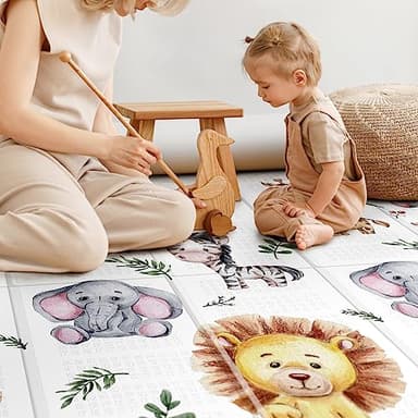 NOONKTY 79x71 Extra Large Baby Play Mat for Floor, Foldable Foam Playmat for Babies 0-12 Months & Kids, Non-Toxic Waterproof Baby Mat for Floor, Thick Playpen Mat for Tummy Time Crawling, Lion - Image 9