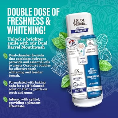 GuruNanda Total Smile Makeover Kit Regular with Cocomint Oil Pulling, Dual Barrel Whitening Mouthwash, Whitening Strips & Butter on Gums Toothbrushes - Image 3