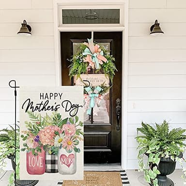 CROWNED BEAUTY Mothers Day Garden Flag 12X18 Inches Small Double Sided Love Mom Floral Mason Jar Flag for Outside Yard (Pink-Mother's Day, 12"X18") - Image 3