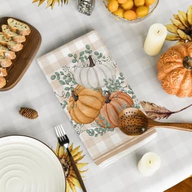 Artoid Mode Eucalyptus Leaves Hello Pumpkin Fall Kitchen Towels Dish Towels, 18x26 Inch Seasonal Give Thanks Decoration Hand Towels Set of 6 - Image 4