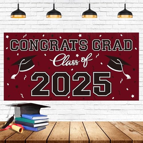 2025 Graduation Party Plastic Backdrop - 65" x 32.7" Congrats Grad Banner in Maroon, Large Class of 2025 Decorations, Photography & Grad Party Supplies - Image 1