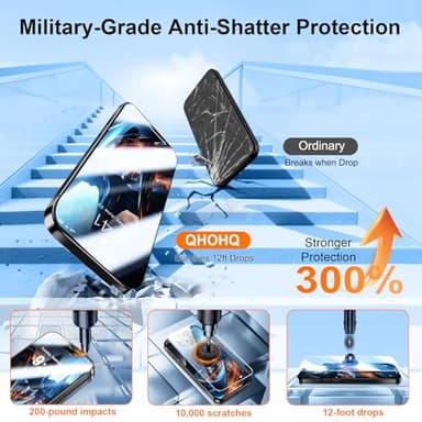 QHOHQ [1-Second Auto-Install] 3 Pack Screen Protector for iPhone 17 + 1 Set Camera Lens Protector, 9H+ Shatterproof Tempered Glass, [12FT Military Grade Protection], Anti-Fingerprint, Case Friendly - Image 3