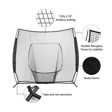 77 Portable Baseball Net with Tee Kit, Softball Net, Carry Bag & Weighted Baseball - Image 8