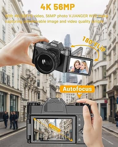 2024 Upgrade VJIANGER Digital Camera for Photography Vlogging Camera for YouTube with WiFi, 180° Flip Screen, 16X Digital Zoom, 52mm Lens, 2 Batteries, 32GB Micro SD Card(Black) - Image 3