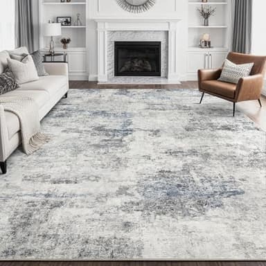DMOYEST Living Room Area Rugs - 9x12 Abstract Large Soft Indoor Washable Rug Neutral Modern Low Pile Carpet for Bedroom Dining Room Farmhouse Home Office - Grey Blue - Image 1