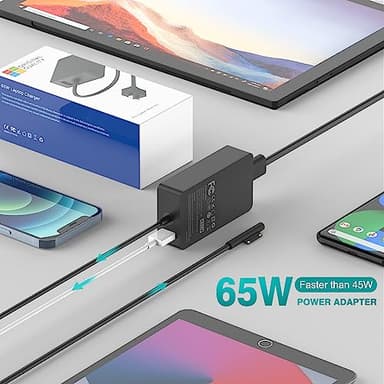65W Charger Compatible with Microsoft Surface Pro 11, 10, 9, 8, 7+, 7, 6, 5, 4, 3, X, Power Adapter for Windows Surface Laptop 7/6/5/4/3/2/1, Go Tablet, Book 3/2/1, Support 44W, 36W, LED, 10FT - Image 3