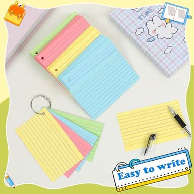 YAGUAO Colored Index Cards 4x6 Inch Flash Cards with Ring Lined Flashcards Heavyweight Note Cards for Studying School Supplies, 148 Count - Image 3