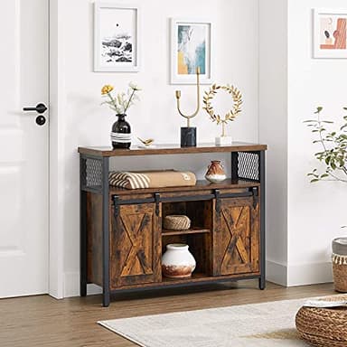 VASAGLE Buffet Cabinet, Coffee Bar Storage Cabinet, Sideboard with 2 Sliding Barn Doors, Adjustable Shelves, 13 x 39.4 x 31.5 Inches, for Living Room, Rustic Brown and Ink Black ULSC092B01 - Image 7