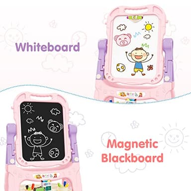 Amagoing Easel for Kids, Adjustable Standing Art Easel for Toddler, Double Side White Chalk Board with Painting Accessories, Birthday Christmas Gift for Little Girls and Boy Age 3 4 5, Pink - Image 6