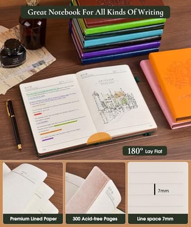 Vintage Leather Journal - 300 Page Lined Journal Notebook with Numbered Pages,A5 Notebook for Women Men,Travel Diary,Daily Journal for Writing, Note Taking, School & Work (5.8" x 8.3") - Image 5