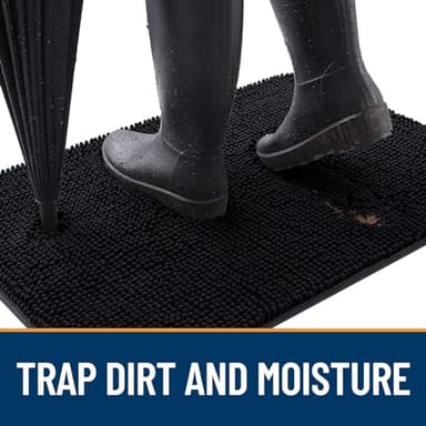 OLANLY Dog Door Mat for Muddy Paws 47x24, Absorbs Moisture and Dirt, Absorbent Non-Slip Washable Doormat, Quick Dry Chenille Mud Mat for Dogs, Entry Indoor Entryway Carpet for Inside Floor, Black - Image 2
