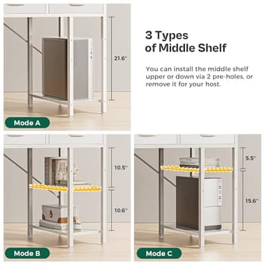 Huuger Computer Desk with 6 Drawers, 54 Inch Office Desk with Shelves, Reversible Gaming Desk, Corner Desk with Storage, Work Desk for Home Office, Study, Living Room, White - Image 3