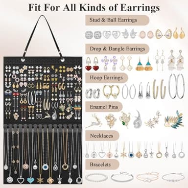 Caffox Hanging Jewelry Holder, Large Earrings Necklaces Organizer Storage for Earrings, Necklaces, Bracelets, Enamel Pins and Ankles, Jewelry Display Storage Hanger for Wall, Closet and Door - Image 3