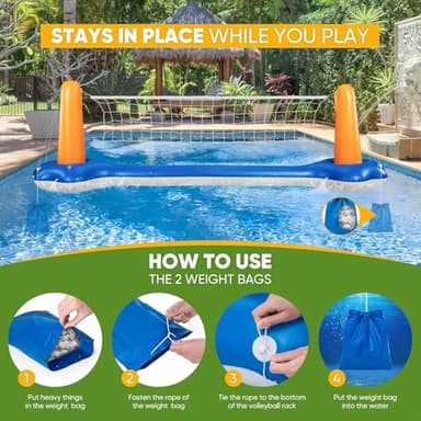KIDDITOY 118" Pool Volleyball Set – Inflatable Volleyball Court with 2 Weight Bags, Upgraded PVC Ball & Pump – Fun Pool Games for Adults & Family | Summer Party Gift - Image 5