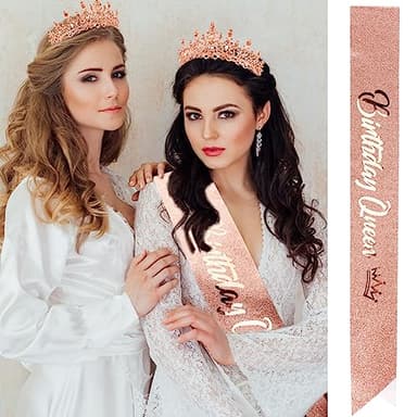 Velscrun Rose Gold Crystal Birthday Queen Tiara Crown for Women Girls Birthday Queen Headband Sash Elegant Princess Crown with Combs Hair Accessories Happy Birth Party Decorations Mom Birth Gift - Image 2