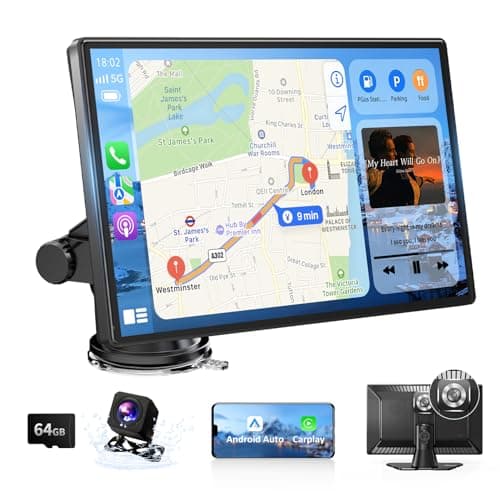 9"Portable Carplay Screen for Car, Wireless Car play & Android Auto Touchscreen with 4K Dash Cam, 1080P Backup Camera, GPS Navigation, Mirror Link, Voice Control, FM, Siri, Bluetooth for All Vehicles - Image 1
