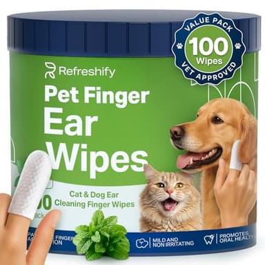 Dog Ear Wipes - 100 Value Pack - Mint Ear Wipes for Dogs, Vet Formulated Pet Ear Wipes for Dogs & Cats – Effective Dog Ear Cleaner for Itch Relief, Wax & Odor - Image 1