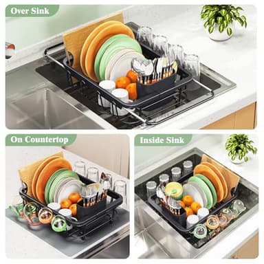 Expandable Dish Drying Rack Over The Sink, Adjustable Dish Rack in Sink, Rustproof Dish Drainer for Kitchen Counter, Dish Strainer with Utensil Holder, Standard Size - Image 2