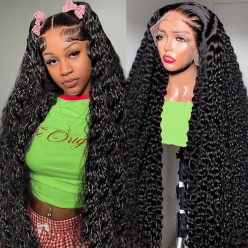 Xhisae 30 Inch Deep Wave Lace Front Wigs Human Hair 200 Density 13x6 HD Transparent Lace Frontal Wigs Human Hair Pre Plcked Curly Human Hair Wig for Women Deep Curly Glueless Wigs with Baby Hair - Image 1