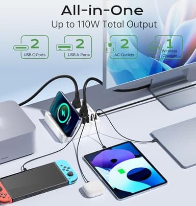 USB Charging Station for Multiple Devices Apple, TOPOINT 7 in 1 Power Strip with Wireless Charger for iPhone, 65W Fast Charging USB C Charger Block Phone for Samsung Android MacBook iPad Tablet - Image 3
