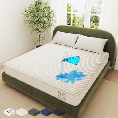 OhGeni 100% Waterproof Mattress Protector, Queen Size Mattress Pad, Fits 6"-20" Mattresses with Deep Pocket, Cooling, Breathable Fitted Sheets, Soft Bed Cover, Noiseless, Machine Washable - Image 1