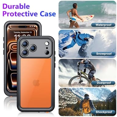 Temdan Compatible with iPhone 17 Pro Max Case,Waterproof Built-in Screen & Camera Protector IP68 Underwater Full Body 17FT Military Dropproof Shockproof Phone Case 6.9"-Black/Clear - Image 7