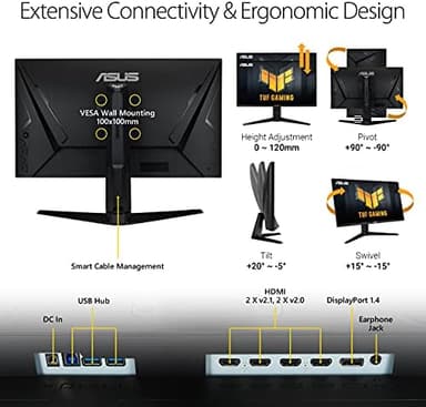 ASUS TUF Gaming 28” 4K 144HZ DSC HDMI 2.1, Monitor (VG28UQL1A) - UHD (3840 x 2160), Fast IPS, 1ms, Extreme Low Motion Blur Sync, G-SYNC Compatible, FreeSync Premium, Eye Care, DCI-P3 90%,Black - Image 8