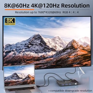 KVM Switch 8K@60Hz,HDMI KVM Switch for 2 Computers Sharing 1 Monitor and 3 USB3.0 Devices, Wired Remote Control and USB Cable Included - Image 3