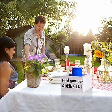 Single Cup Holder with Marker Slot Party Cup Dispenser Mark Your Cup and Drink Up Drink Dispensers for Parties Housewarming Hostess Gift Cup Holder Countertop 2 Sides Designs - Image 5