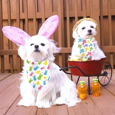 Easter Dog Bandanas 2 Pack, Triangle Reversible Rabbits Chilck Blue Pink Plaid Dog Scarfs for Boy and Girl, Pet Scarves for Easter Bandanas Bulk for Small Medium Large Dogs (Cross+Bunny, One Size) - Image 3