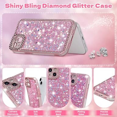FABSPARK Case for iPhone 12 Pro Max,Glitter Crystal Diamond Rhinestones Sequin Shiny Bling Sparkly Glossy Luxury Electroplated Case,Aesthetic Cute Full Protection for iPhone 12 Pro Max,Pink - Image 2