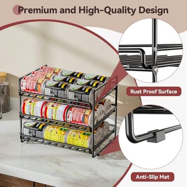 SUFAUY 3 Tier Can Organizer for Pantry, Holds 36 Cans, Heavy Duty Metal, Black - Image 6