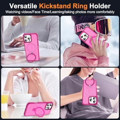 SKYLMW Compatible with iPhone 16 Pro Case with Invisible Magnetic O-Ring Stand Military-Grade Translucent Case for iPhone 16 Pro 6.3" [Compatible with Mag-Safe][Great Grip Feeling], Rose - Image 5