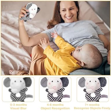 iAOVUEBY Baby Gift Set, Baby Shower Gifts, Black and White High Contrast Baby Toys 0-6 Months for Newborn Essentials Infant Rattle Socks Elephant Toys Blanket Onesies Baby Gift Basket for Girls Boys - Image 4